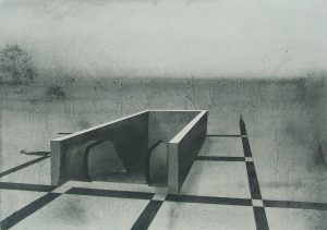 Eskalátor na louce, 2009, uhel na papíře, 68×97,5cm