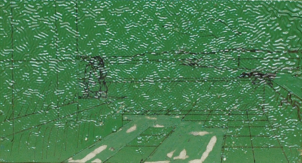 Příprava matrice, 2010, fix, barva a rytina na papíře, 9,5×17,5cm