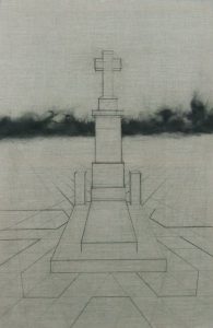 Hrob s křížem, 2011, uhel na plátně, 131×85,5cm