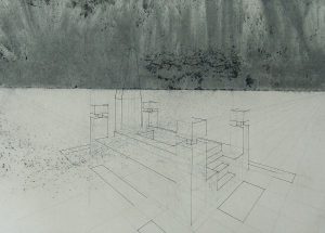 Konstrukce hrobu III, 2011, uhel, tužka a tuž na papíře, 50x70cm