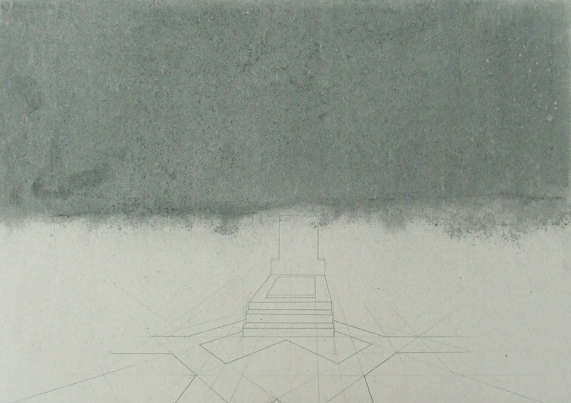 Konstrukce hrobu IV, 2011, uhel, tužka a tuž na papíře, 35x50cm