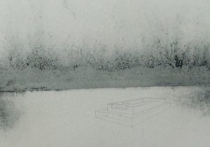 Konstrukce katafalku, 2011, uhel, tužka a tuž na papíře, 35x50cm