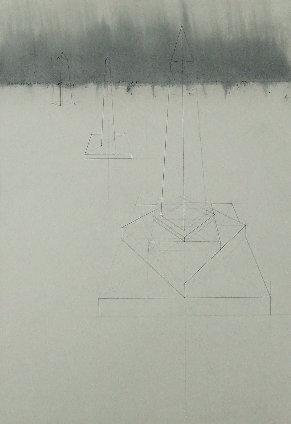 Konstrukce pomníků, 2011, uhel, tužka a tuž na papíře, 100x70cm