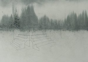 Konstrukce schodiště, 2011, uhel, tužka a tuž na papíře, 50x70cm