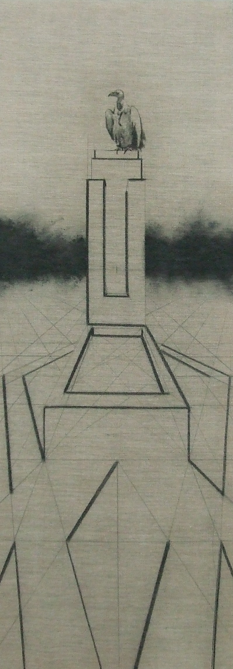 Sup na hrobu, 2011, uhel na plátně, 141x50cm