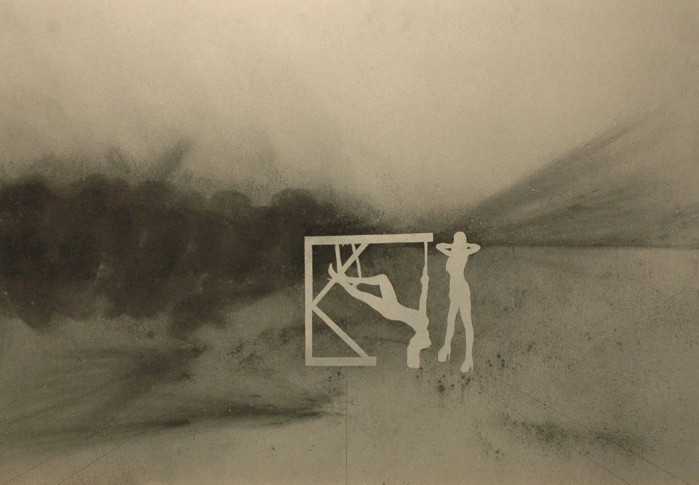 Houpačka, 2013, uhel na kartonu, 70x100cm