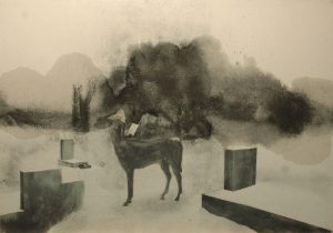 Kentaur na hřbitově, 2013, uhel a pigmenty na kartonu, 70x100cm