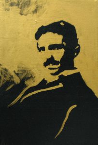 Nikola Tesla, 2015, bronz a akryl na plátně, 30x20cm
