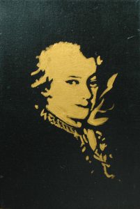 Wolfgang Amadeus Mozart, 2015, bronz a akryl na plátně, 30x20cm