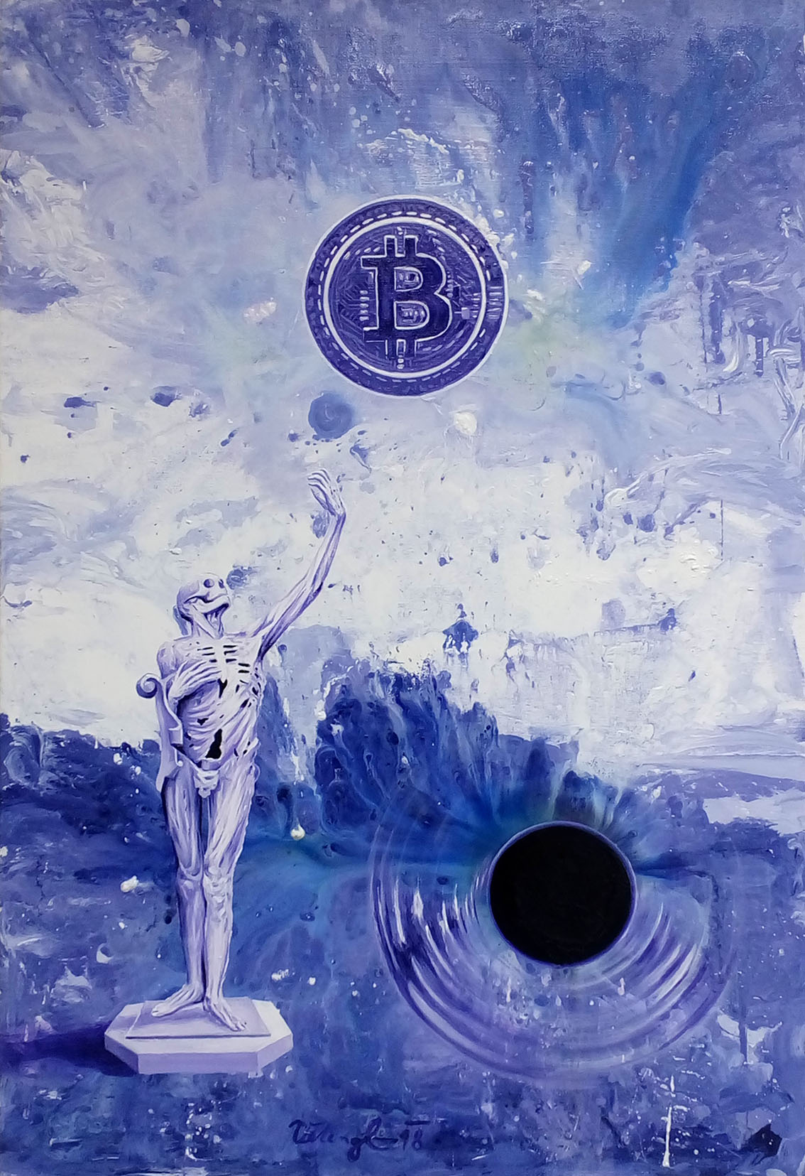 Bitcoin vs. gravitace , 2018, olej na plátně, 120x80cm